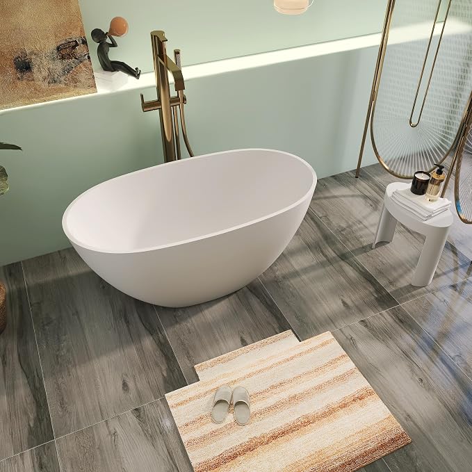 51" Premium Solid Surface Freestanding Bathtubs, Unique Oval Stone Resin Bath - Image 3