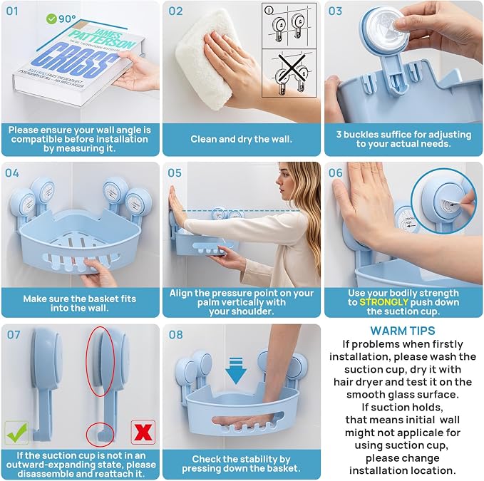 LEVERLOC Corner Shower Caddy Suction Cup, Shower Caddy Basket Powerful Suction - Image 6