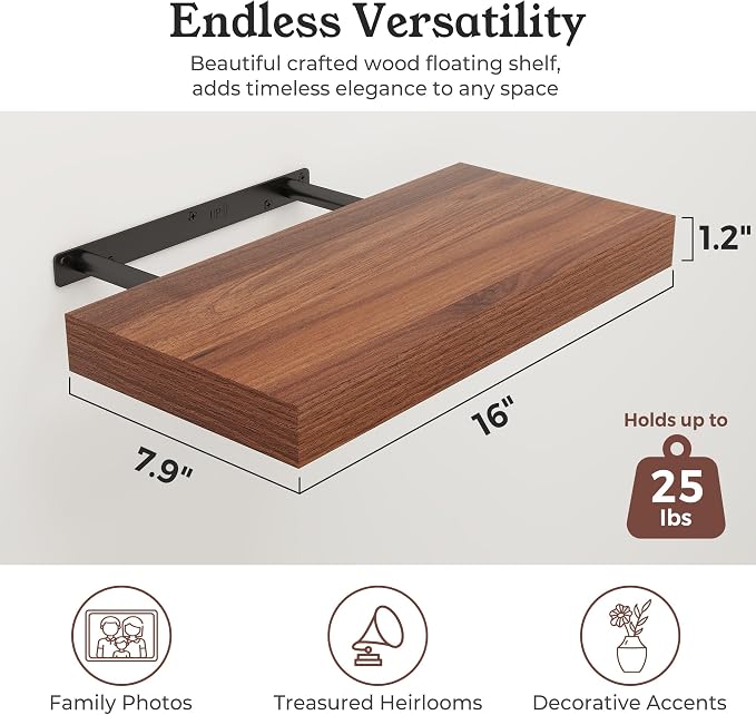 Floating Shelves for Wall, 7.9" Deep Wall Mounted Wood Shelves for Bathroom - Image 2