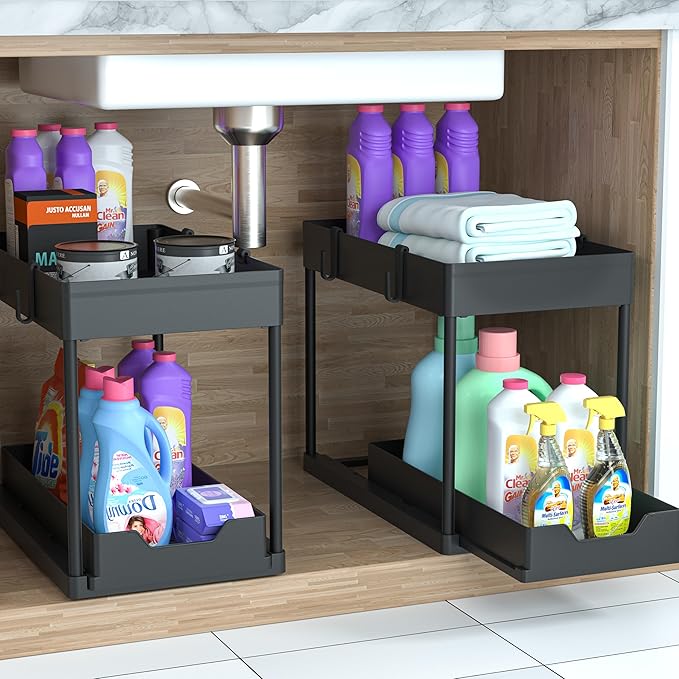 DEKAVA Under Sink Organizer 2 Pack, Bathroom Cabinet Organizer, 2 Tier Sliding - Image 9