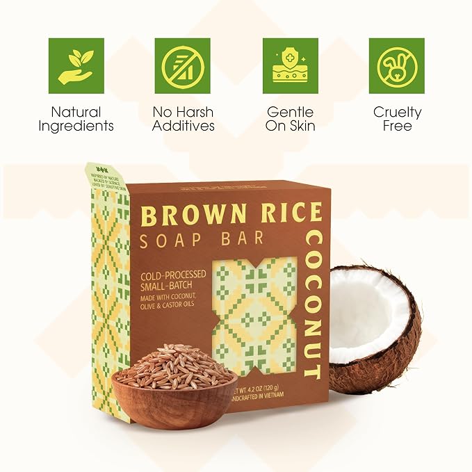 Brown Rice & Coconut Milk 2-in-1 Luxurious Natural Soap Bar | Gentle - Image 3