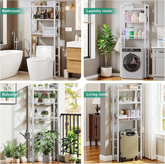 Over The Toilet Storage with X Shape Side Guardrail, 3-Tier Over Toilet Storage - Image 3