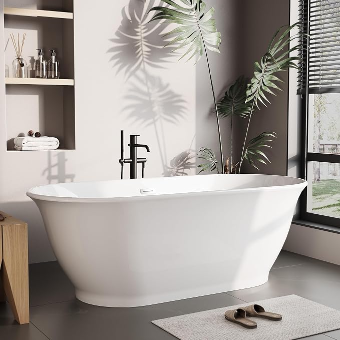 Freestanding Bath Tub 67 Inch Acrylic Oval Soaking Tub – Extra Large - Image 2