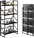 JSB No Assembly Folding Bookshelf, 4 Tier Industrial Metal Book Shelf by HomeFurniture