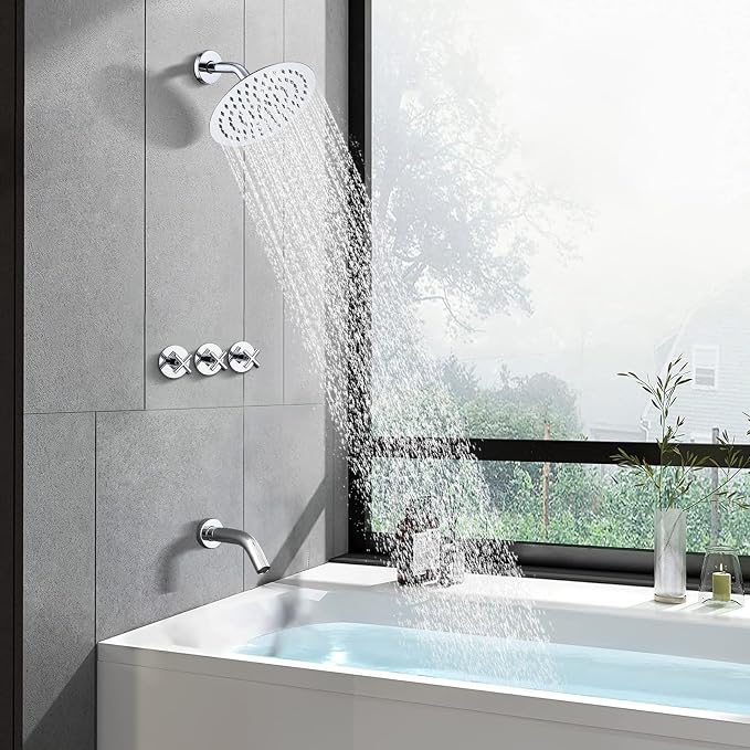 PROOX 3 Handle Tub Shower Faucet Set, Polished Chrome Bathtub Shower Faucets - Image 6