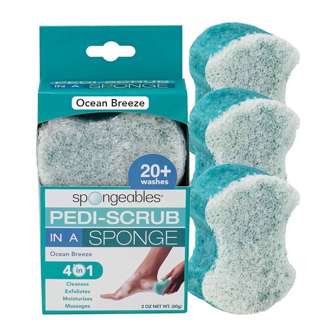 Spongables Pedi Scrub Foot Exfoliating 20+ Wash Sponge, Ocean Breeze by Spongeables