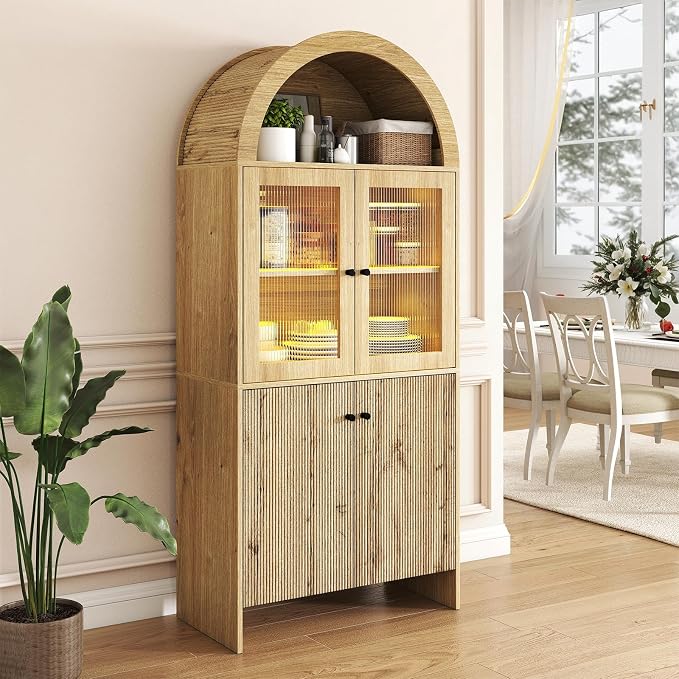 69" Tall Arched Kitchen Pantry Cabinet, 5-Tier Dome Cabinet by Zevemomo