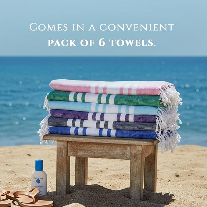 Turkish Cotton Beach Towel Pack of 6 & 1 Boho Tote Bag - Image 5