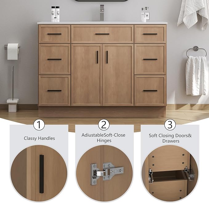48 Inch Bathroom Vanity Without Sink, Freestanding Wood Farmhouse Cabinet - Image 4
