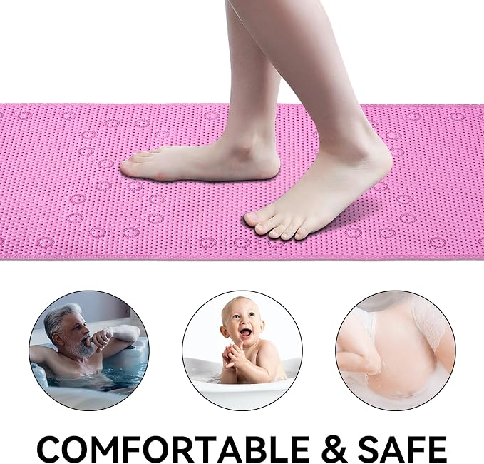 Bathtub Mat Non Slip 36” X 17” Pink Shower Mat Soft Foam Bath Mats - Image 9