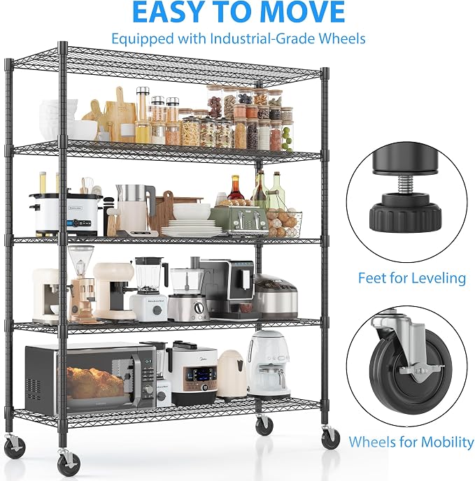 Homdox Heavy Duty Storage Shelves, 5 Tier Wire Shelving Unit - Image 6