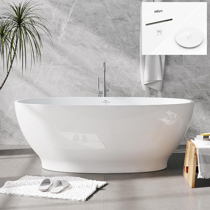FerdY Koh Samui 65" Freestanding Bathtub, Elegant Oval Shape, Double Walled by FerdY