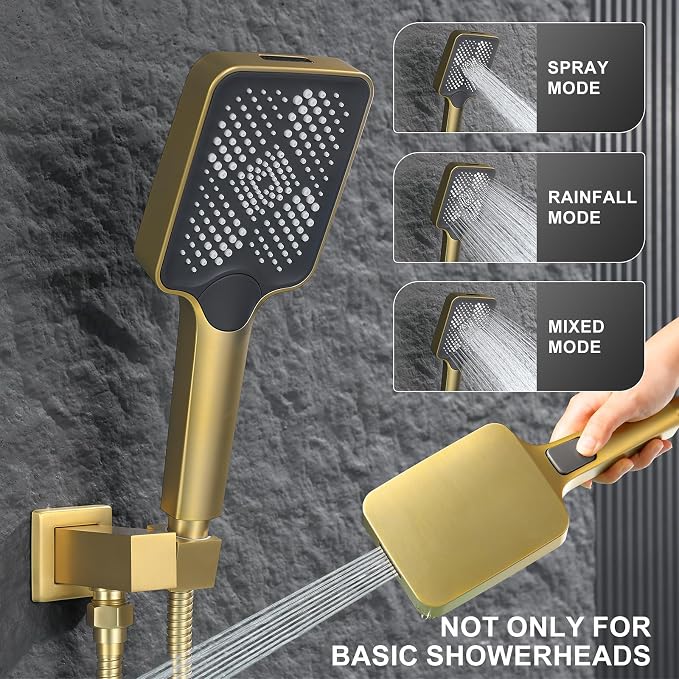 Bathtub Shower Faucet Set with Pressure Balance Valve, Brushed Gold - Image 4