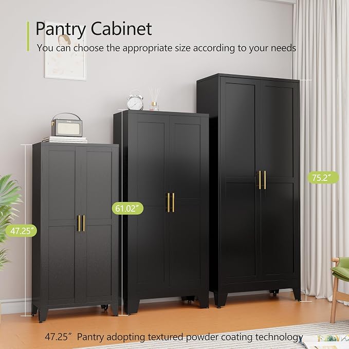 Metal Storage Cabinet With 2 Doors and 3 Adjustable Shelves, Utility Cabinet - Image 4