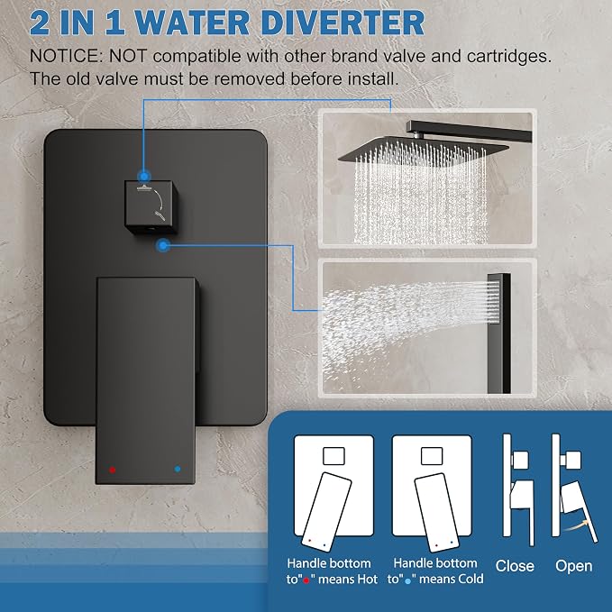 Shower System, Wall Mounted High-Pressure Showerhead Combo Set Included Valve - Image 5