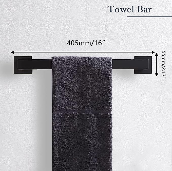 5-Pieces Matte Black Bathroom Hardware Accessories Set, SUS304 Stainless Steel - Image 2