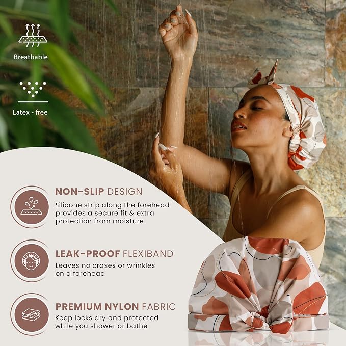 Shower Cap for Women, Fashionable, Waterproof Turban Shower Cap for Long Hair - Image 2