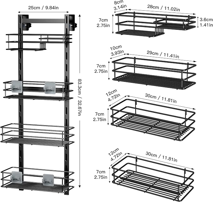 Orimade Over The Door Shower Caddy Adjustable 4 Tier Black, Bathroom Hanging - Image 6