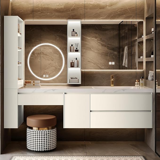 Floating Bathroom Vanity with Makeup Table, Single Sink Bathroom Vanity by LUTHXAY
