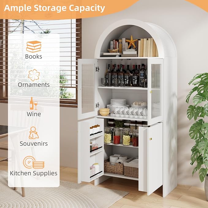 69" Tall Arched Kitchen Pantry Cabinet, 5-Tier Dome Cabinet - Image 5