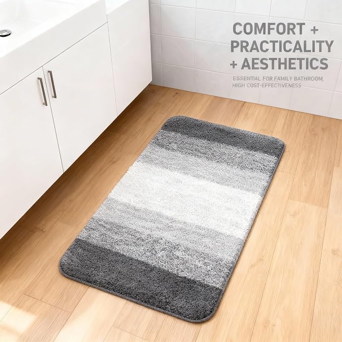 Grey Gradient Bathroom Mat Machine Washable Microfiber - Image 7