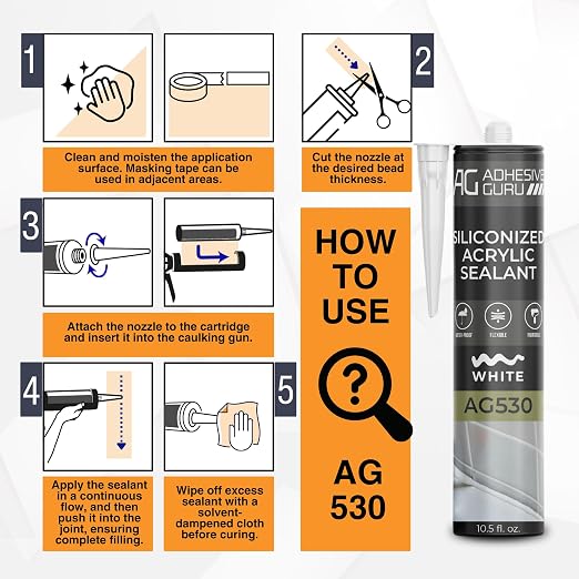 Adhesive Guru AG530 Siliconized Acrylic Sealant, Waterproof Paintable Caulk - Image 2