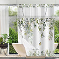 No Hook Shower Curtain and Liner Set, Sage Green Eucalyptus Floral Shower by TWLSNCD
