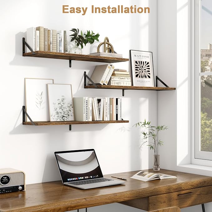 Fun Memories Floating Shelves for Wall, 36 Inches Long Set of 3 Wall Shelves - Image 2