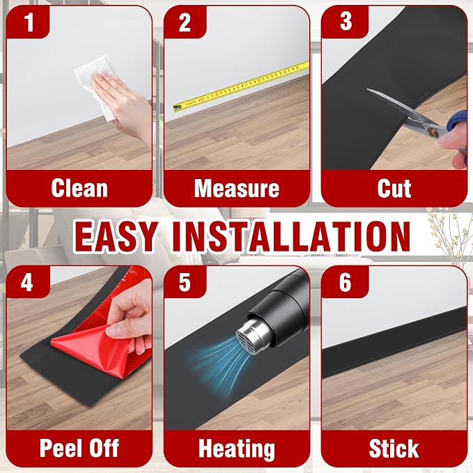 Vinyl Baseboard Molding Trim 4 Inch x 20 Feet Peel and Stick Baseboard Trim - Image 6
