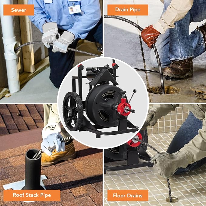 Heavy Duty Electric Drain Cleaner Machine, 100 Ft x 1/2 Inch Sewer Snake - Image 6