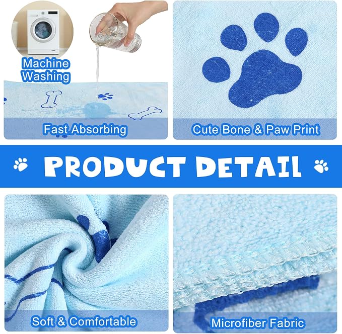 Chumia 4 Pcs Dog Towels for Drying Dog Puppy Bulk Microfiber Absorbent Paw - Image 3