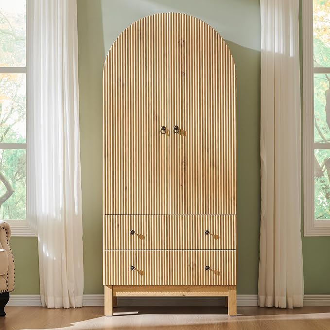 71" Tall Arched Bathroom Storage Cabinet, Modern Fluted Cabinet Storage - Image 3