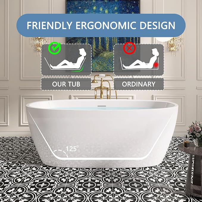 59" Free Standing Tub, Pure Acrylic Freestanding Bathtub, Stylish Stand Alone - Image 3