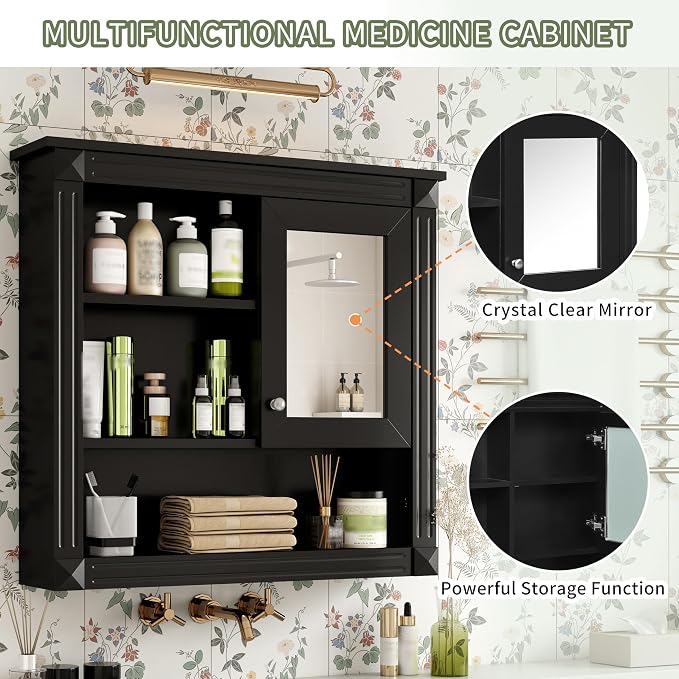 32'' Black Bathroom Wall Cabinet - Image 8