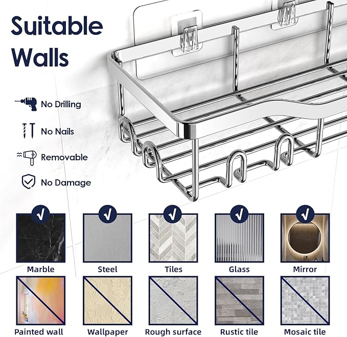 Shower Caddy Adhesive Shower Organizer 7-Pack, Rustproof Stainless Steel - Image 9