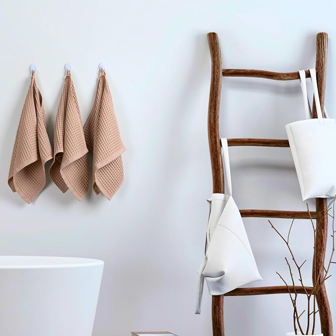 PÜSKÜL Waffle Kitchen & Hand Towel Organic 100% Turkish Cotton Set of 3 Beige - Image 7