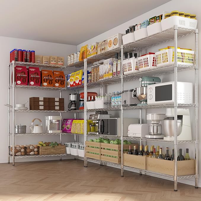 5 Tier Storage Racks Shelving, Heavy Steel Pantry Shelves, Adjustable Wire - Image 3