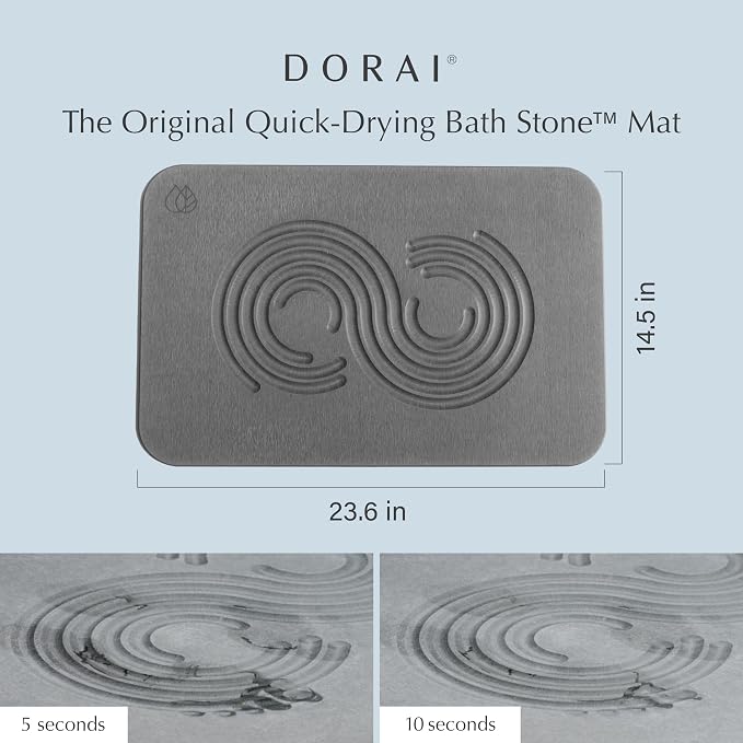 Dorai Home Bath Stone Mat 23.6"x15.4" – Quick-Dry, Non-Slip Diatomite Stone - Image 2