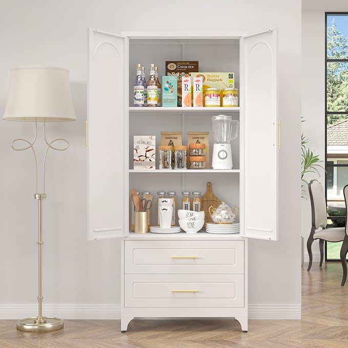 75" Kitchen Pantry Cabinet, Metal Storage Cabinets - Image 2