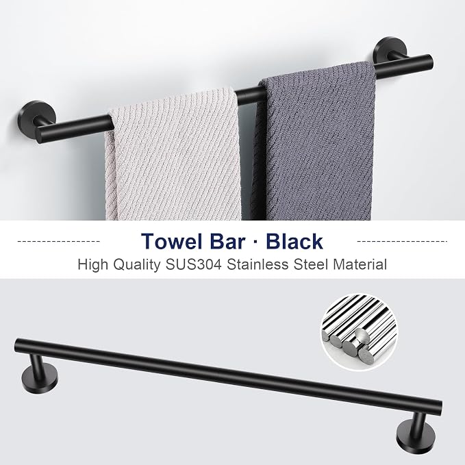 Lairuier Matte Black Bathroom Hardware Set, 10-Piece Towel Bar Set SUS304 - Image 2