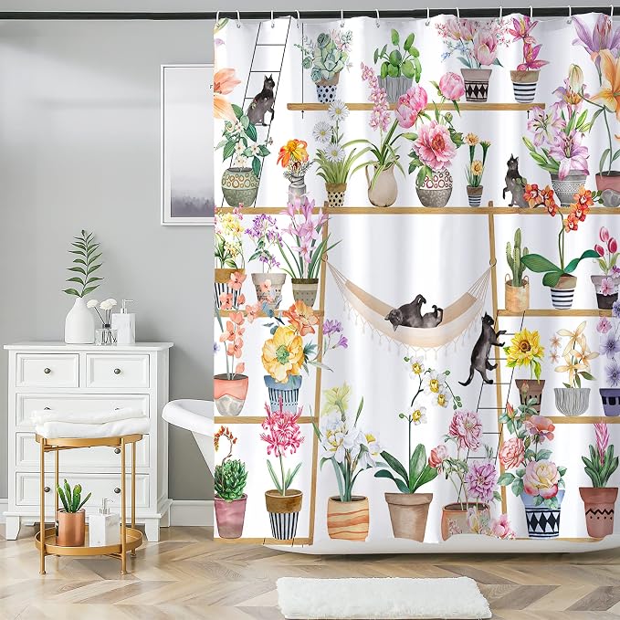 Bohemian Shower Curtain, Boho Floral Print Water Repellent Polyester Fabric - Image 4