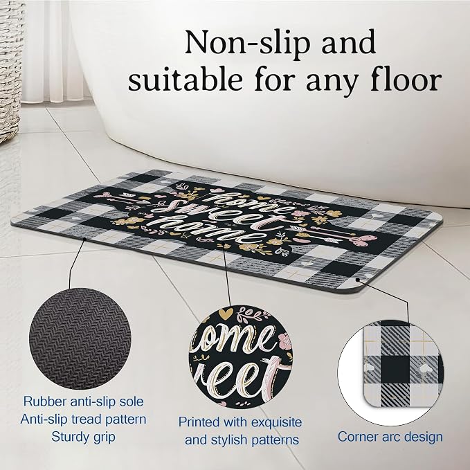 Sweet Home Bath Mat, Spring Floral Bathroom Rugs, Absorbent Bath Rug Floor Rug - Image 4