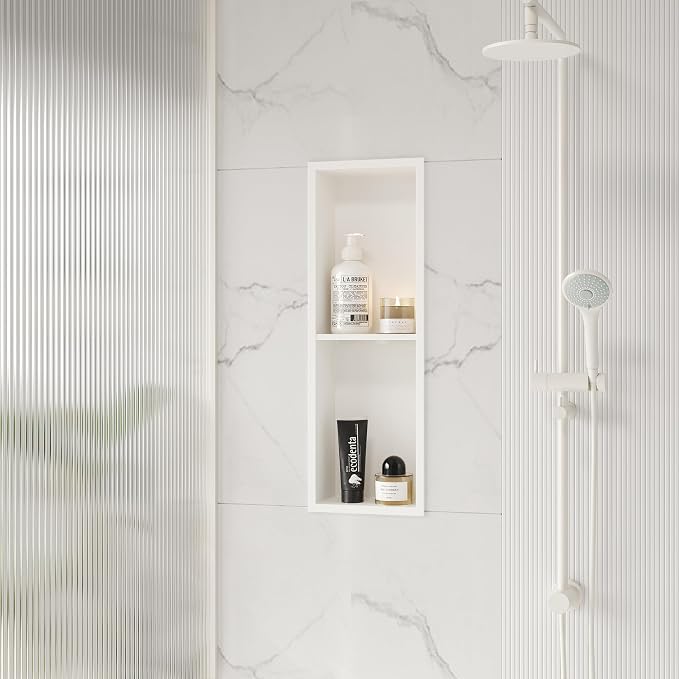 Stainless Steel Shower Niche 24" X 8", No Tile Needed Wall Niche Double Shelves by Qeke