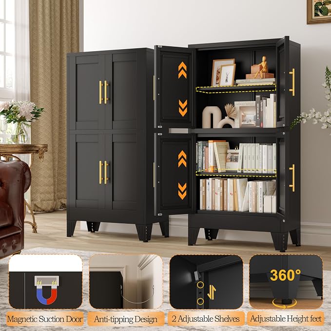 47.25" Metal Storage Cabinet, Freestanding Bathroom Cabinet, Pantry - Image 6