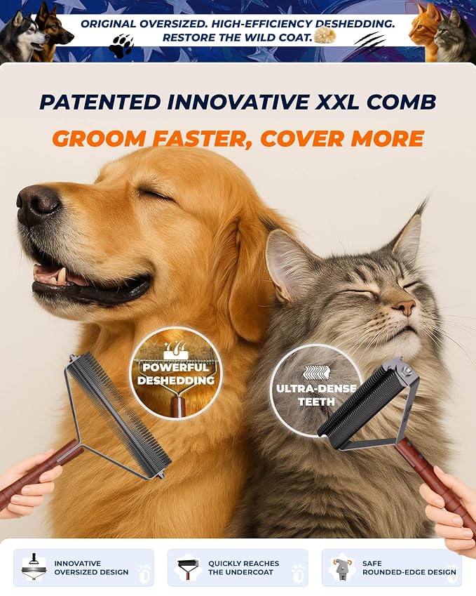 Oversized 2-Sided Dog Brush For Shedding Undercoat Rake for Dogs & Cats & Horses - Image 5