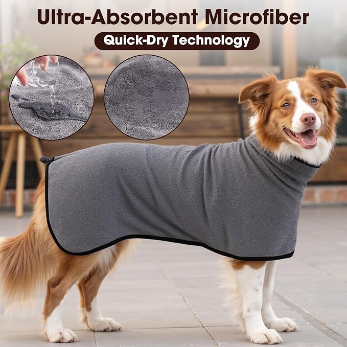 Microfibre Dog Bathrobe Dog Towel Wrap Super Absorbent Dog Drying Coat Bath Robe - Image 4