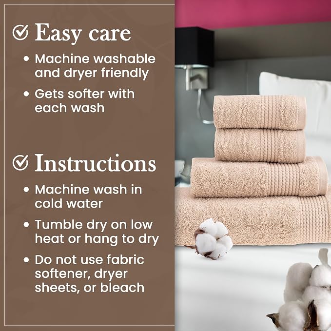 HALLEY Turkish Cotton Towels 1 Bath Towel 1 Hand Towel 2 Washcloths, Super Soft - Image 4