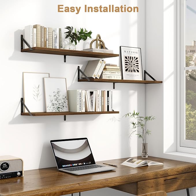 Fun Memories Floating Shelves for Wall, 36 Inches Long Set of 3 Wall Shelves - Image 2