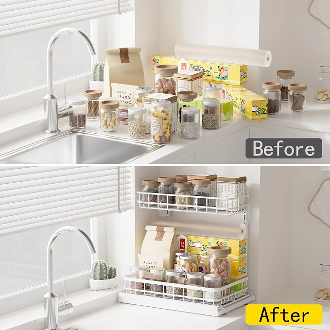 Under Sink Organizer, Adjustable Height Pull-Out Kitchen Storage Organization - Image 6