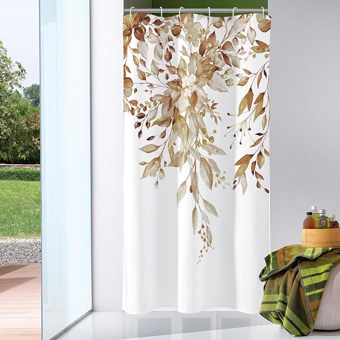 Gibelle Small Stall Shower Curtain 36 x 72, Narrow Brown Floral Shower Curtain by Gibelle